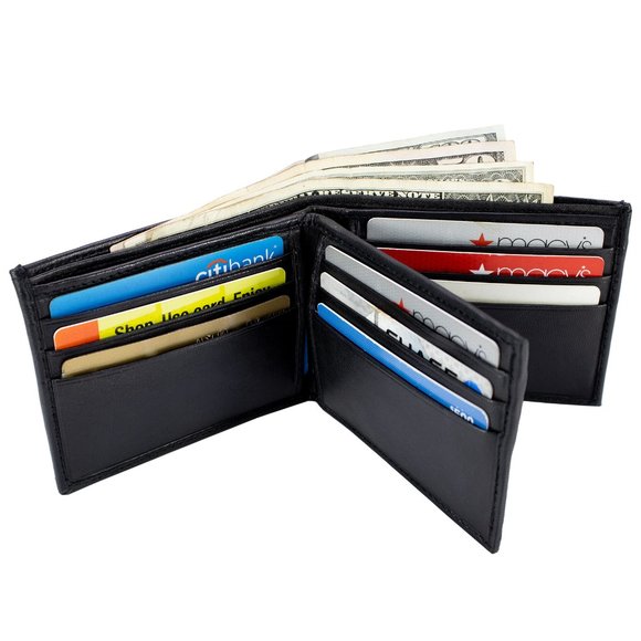 Men Bifold Lambskin Leather Black Wallet - Picture 1 of 16